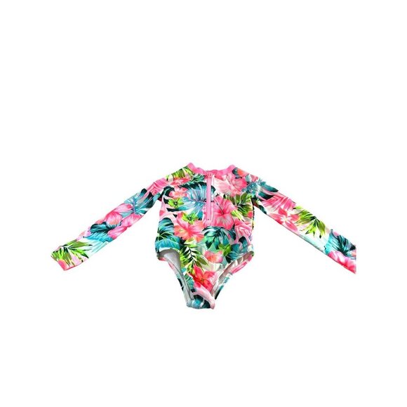 Wonder Nation Toddler Girls Bathing Suit Multicolored Hawaii Print Long Sleeve Z - Picture 1 of 7